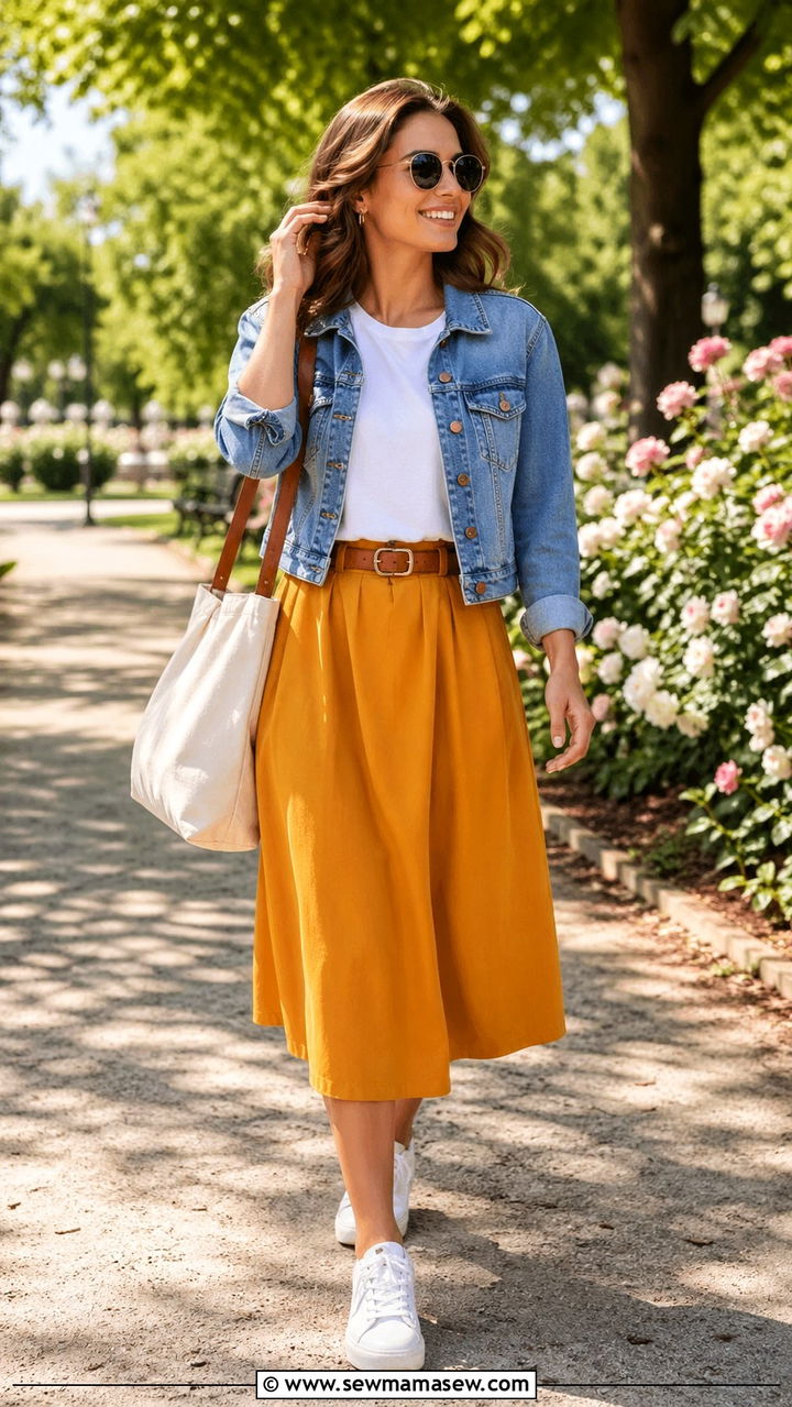 Mustard Skirt With Denim Jacket - 40 All mustard outfit ideas