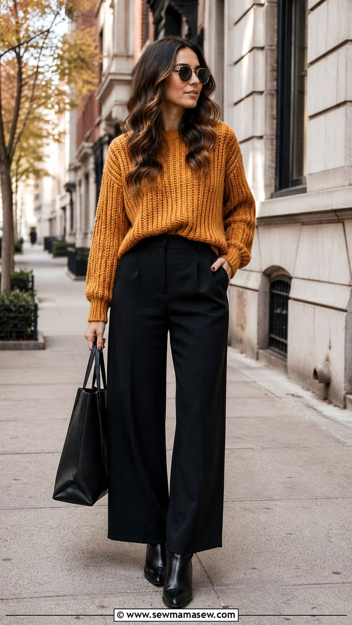 Mustard Sweater With Black Trousers - 40 All mustard outfit ideas