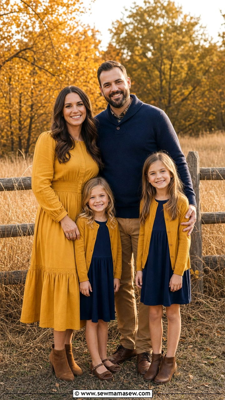 Mustard Yellow and Navy Family Photo Outfit - 25 family photo outfits aesthetic