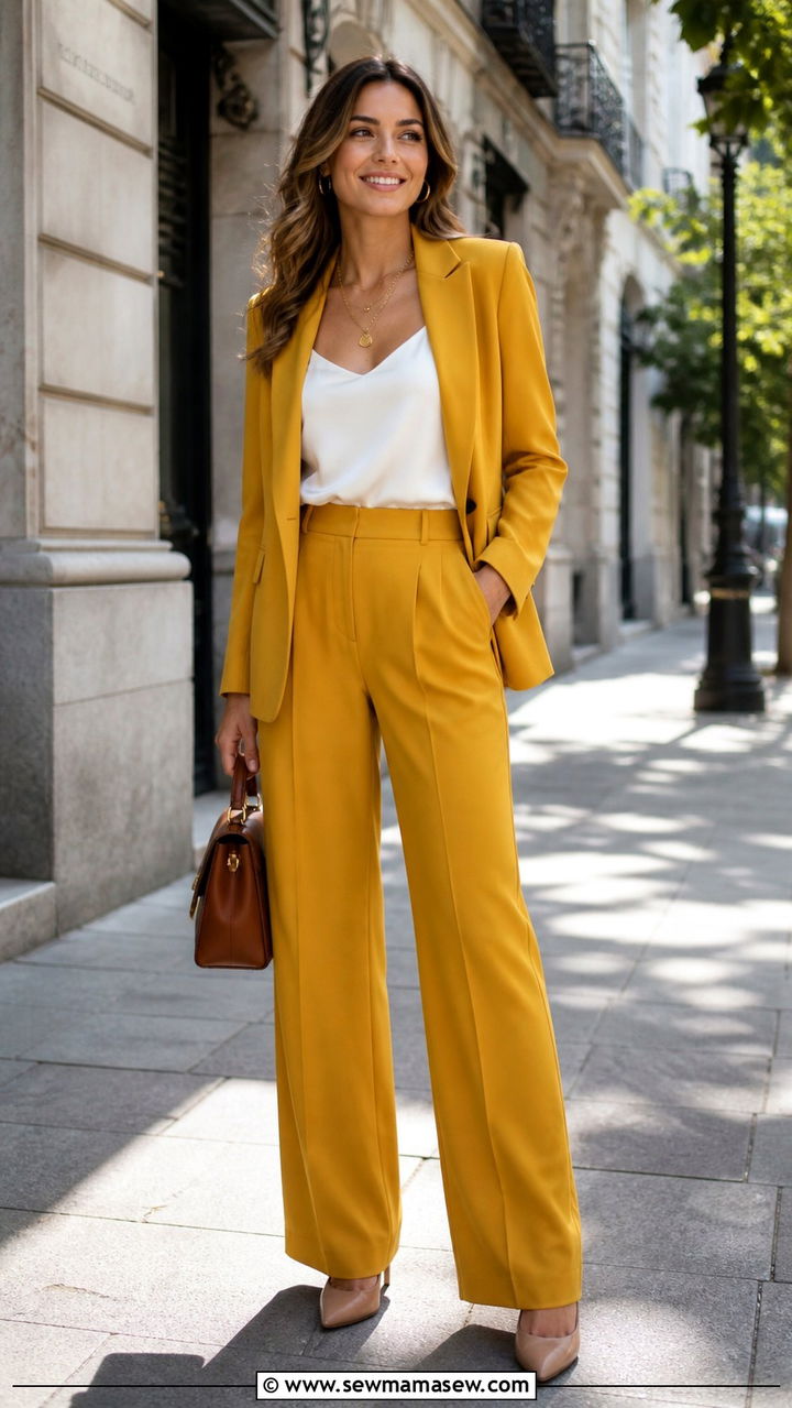 Mustard yellow blazer with wide leg trousers - 40 All yellow outfit ideas