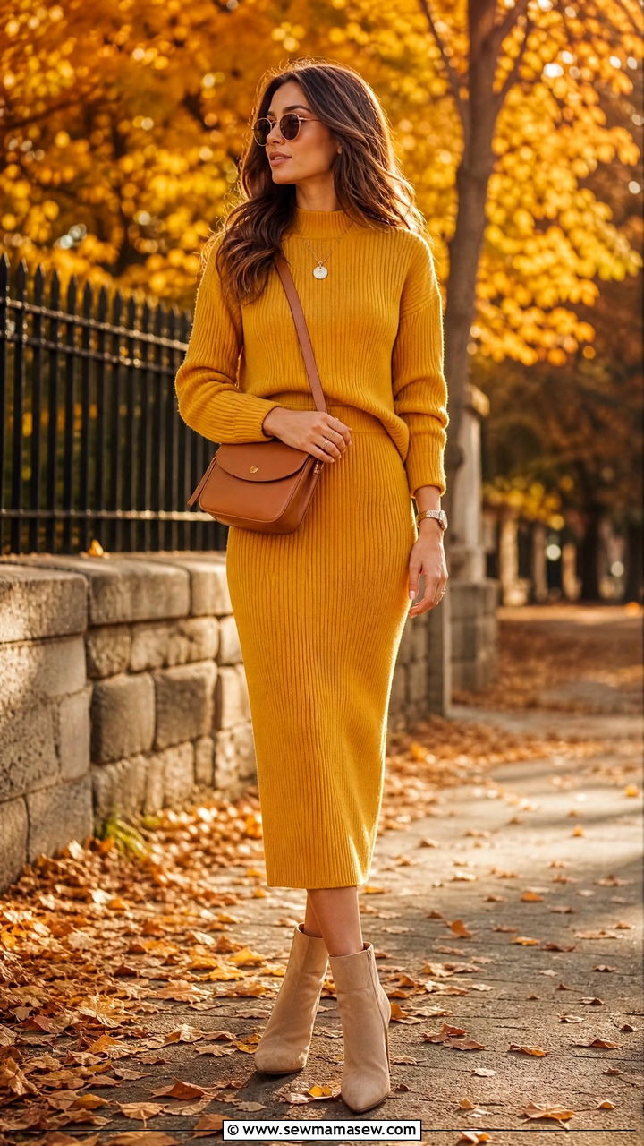 Mustard yellow knit coord set - 30 Coord set outfit ideas for photoshoot