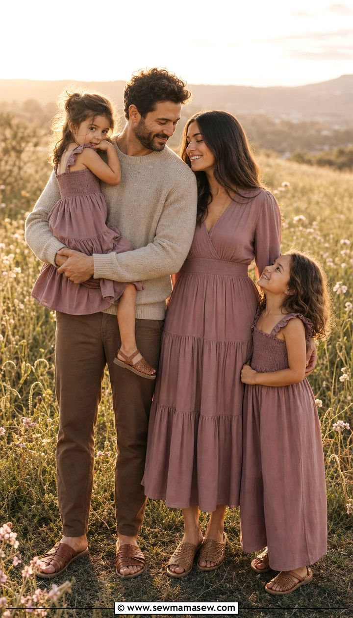 Muted Mauve Tiered Dress Family Photo Outfits Spring 2026 - 25 Family photo outfit ideas spring 2026