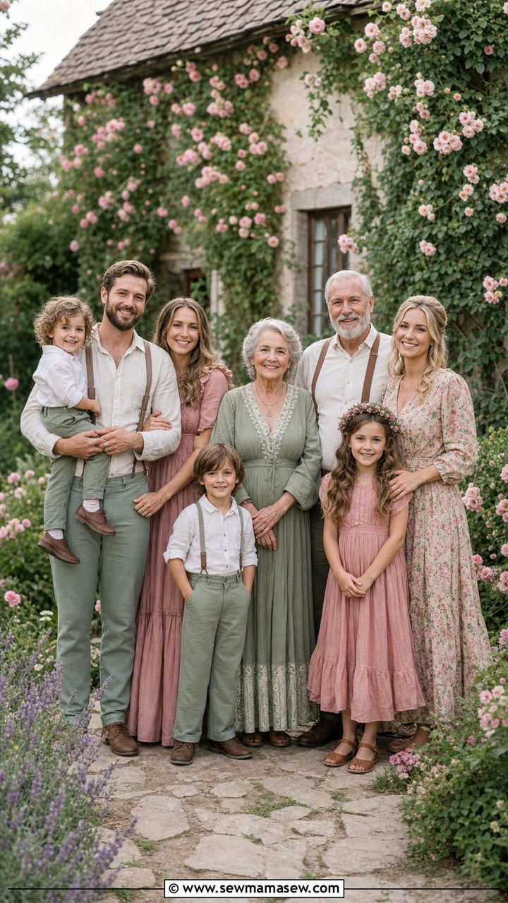 Muted Vintage Tones Dusty Rose and Sage Outfit - 25 Family photo outfits for large families