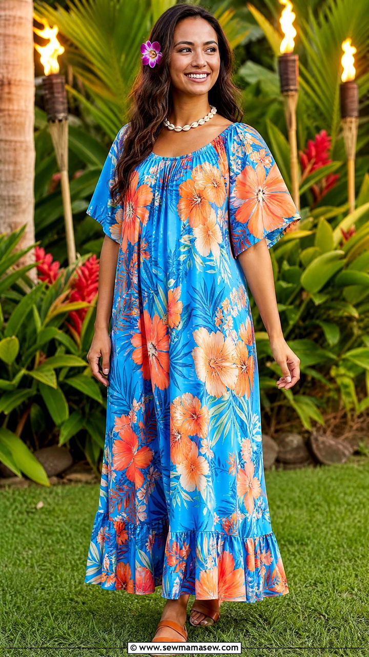 Muumuu Dress With Orchid Hair Clip For Kauai Luau - 25 Kauai outfit ideas