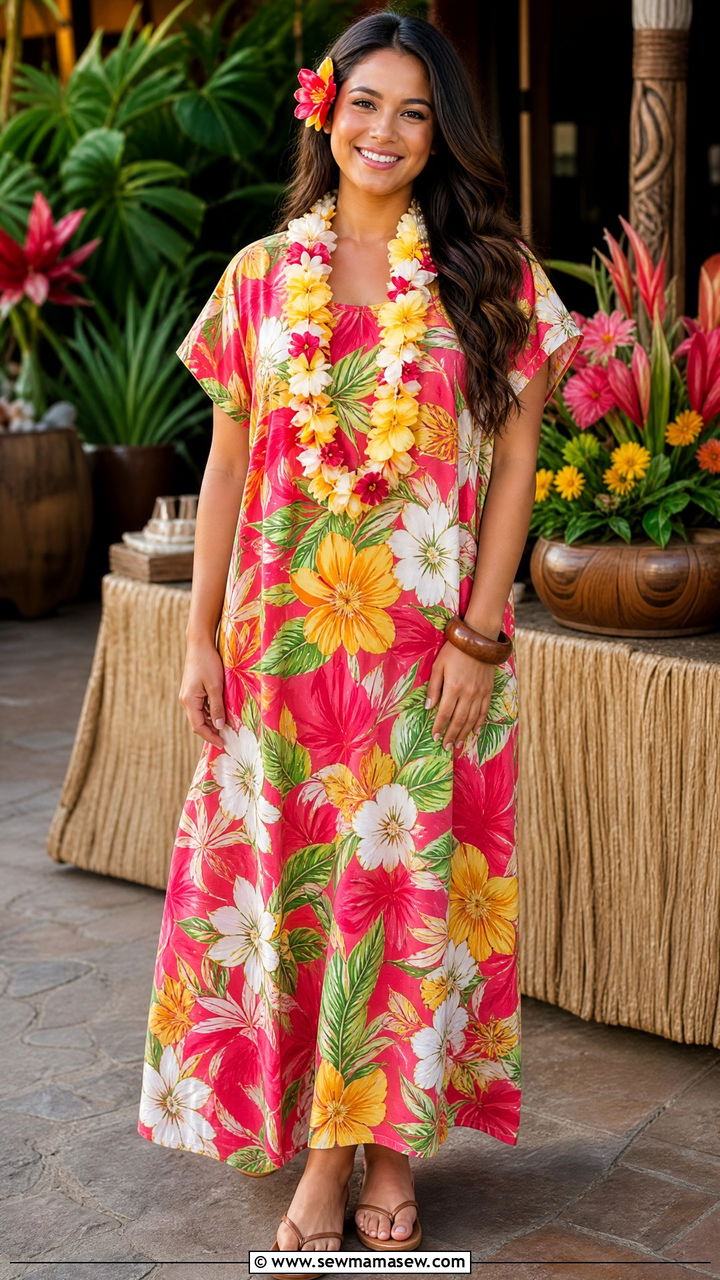 Muumuu Dress and Flower Lei Hawaii Outfit - 40 What to wear in Hawaii