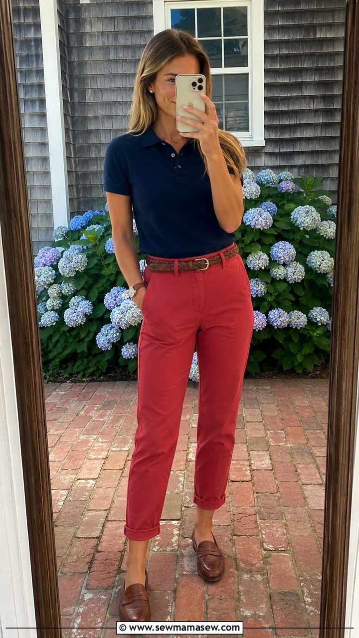 Nantucket Reds With Navy Polo And Braided Leather Belt - 30 Old money outfit ideas for Nantucket