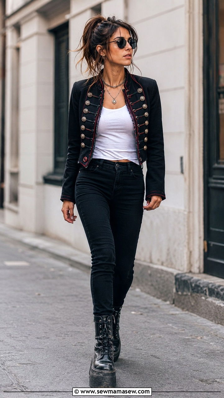 Napoleon jacket and skinny jeans outfit - 20 Indie sleaze outfit ideas 2026