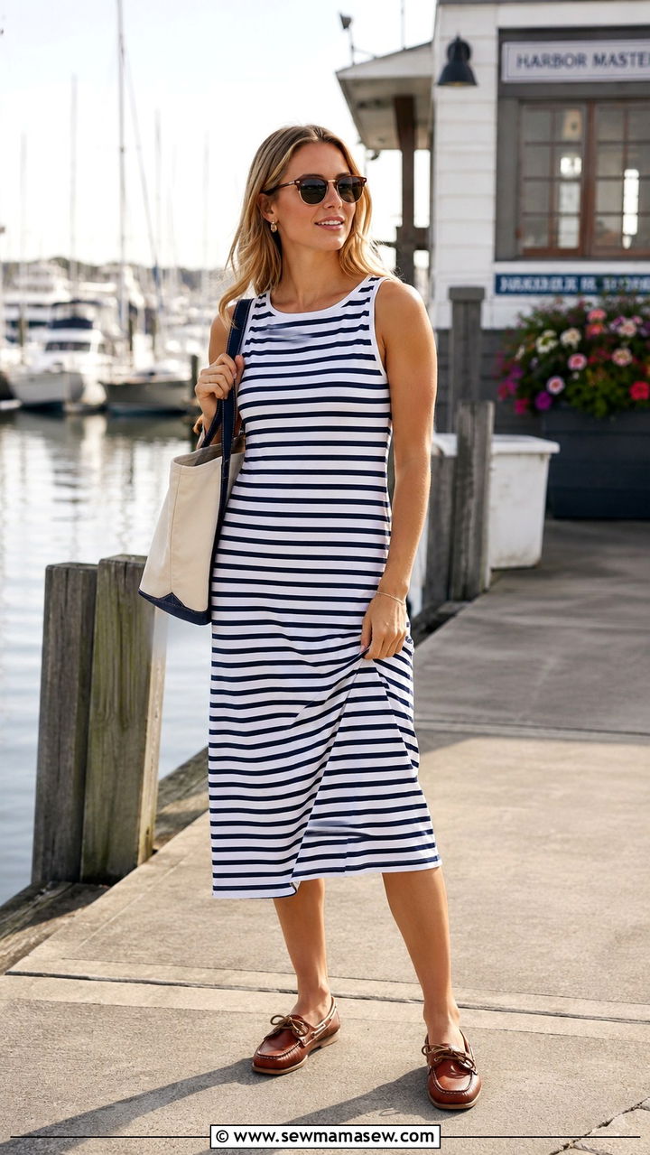 Nautical stripe dress with boat shoes - 30 casual resort vacation outfits