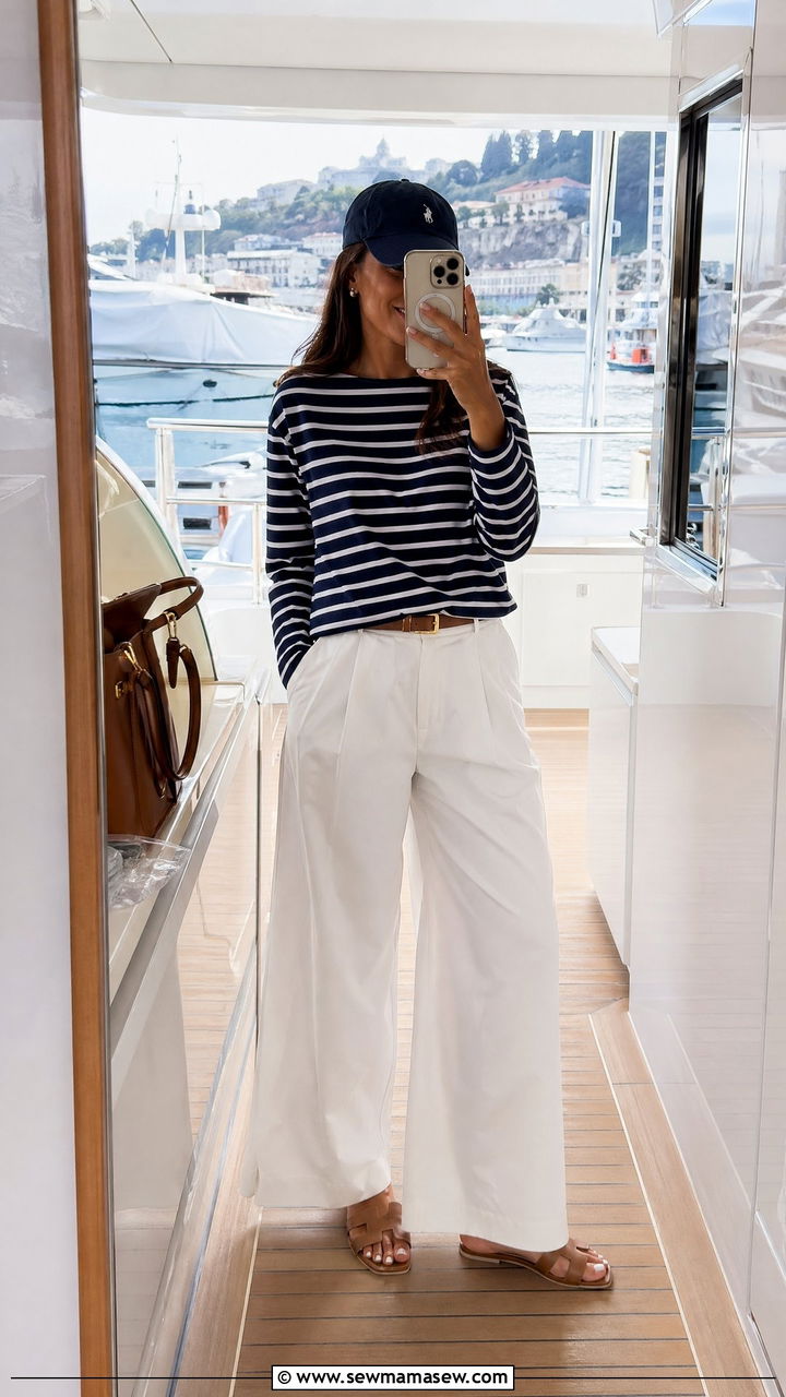 Nautical stripe outfits for yacht day - 35 Family vacation outfit ideas