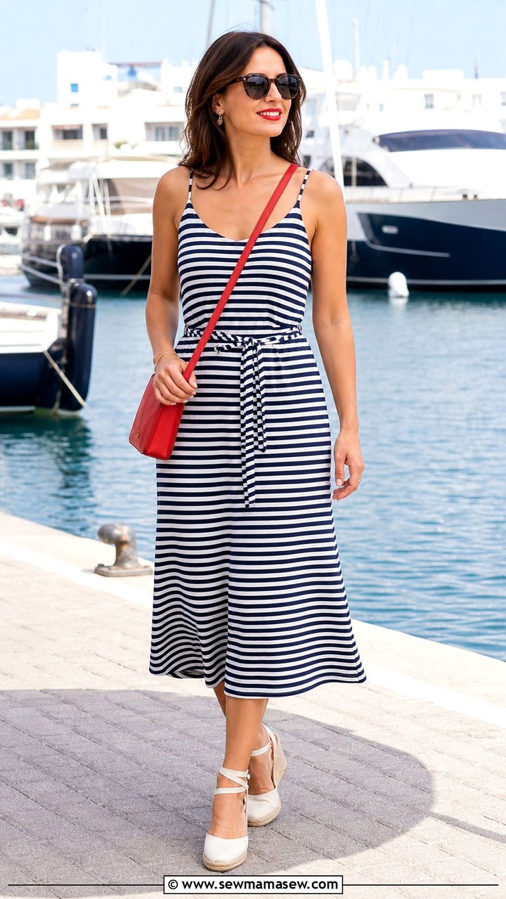Nautical stripe sundress with espadrilles - 40 summer sundress outfit ideas