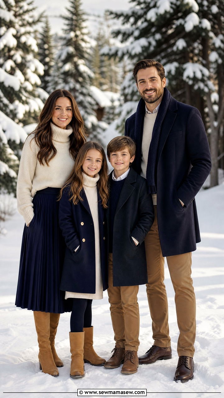 Navy And Cream With Camel For Classic Winter Photos - 30 family photo outfits ideas