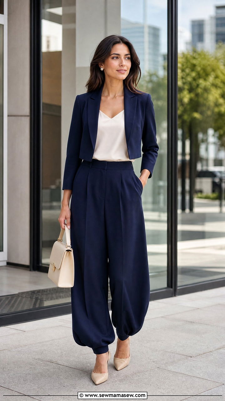 Navy Balloon Pants Outfit - 25 classy balloon pants outfits