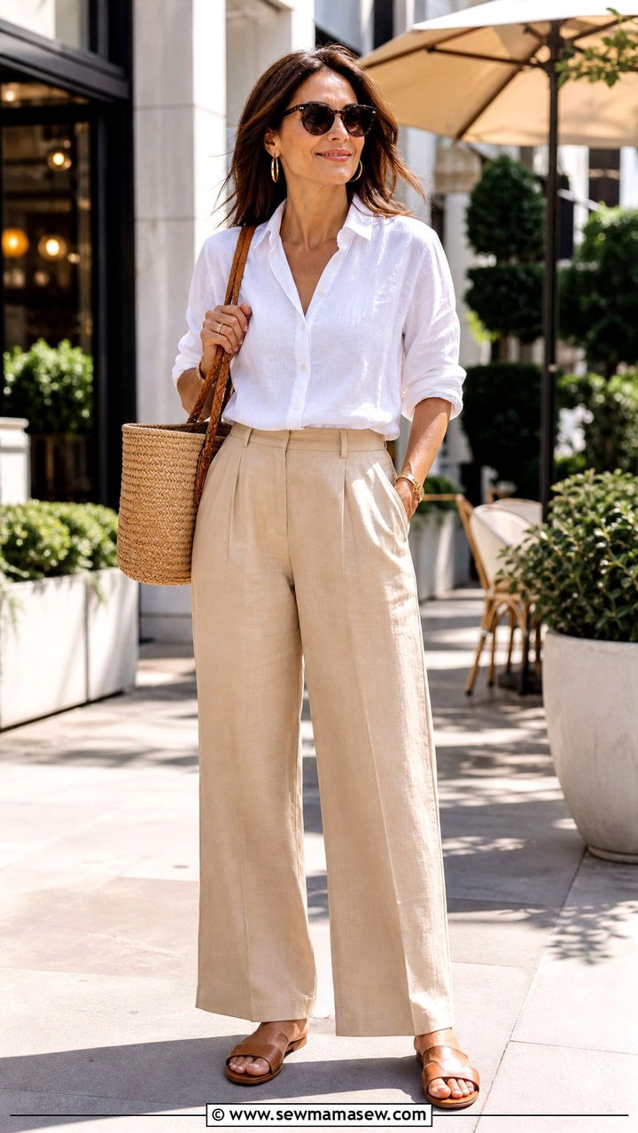 Navy Bermuda Shorts and White Poplin Shirt Outfit - 40 Summer outfit ideas for women over 40 2026