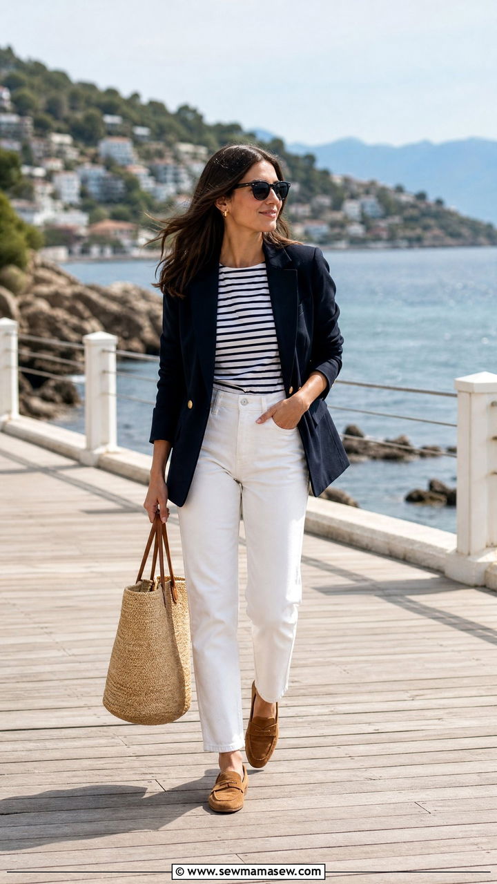 Navy Blazer And Striped Breton Top - 25 How to style a blazer in spring