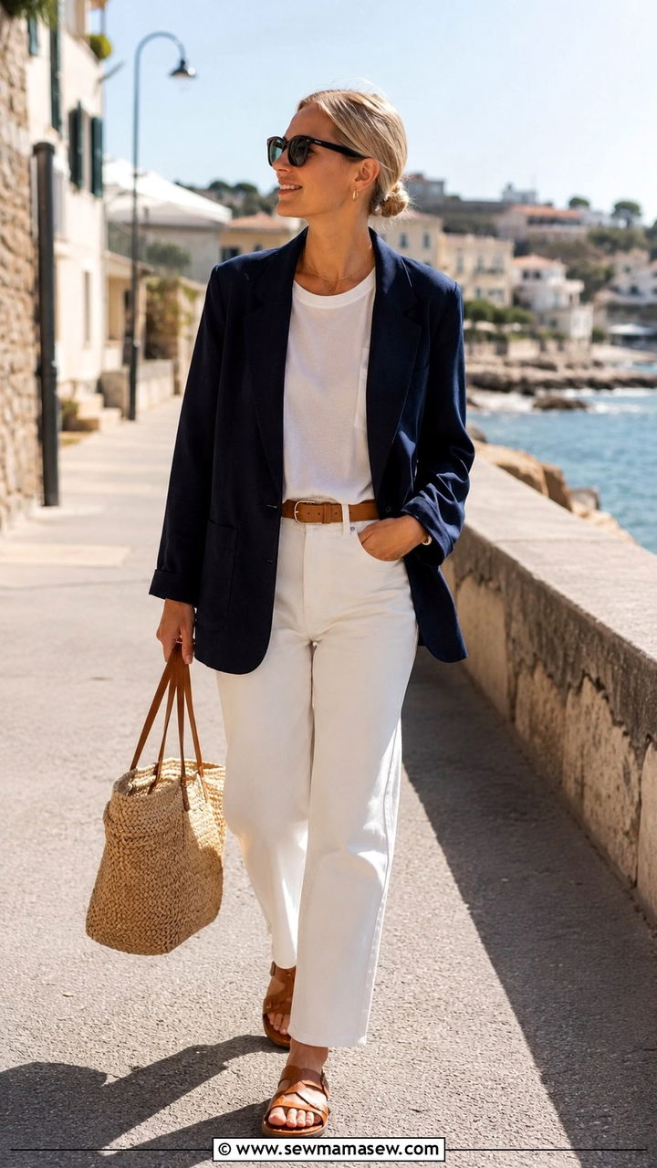 Navy Blazer And White Jeans Outfit - 30 Scandi minimalist outfit ideas