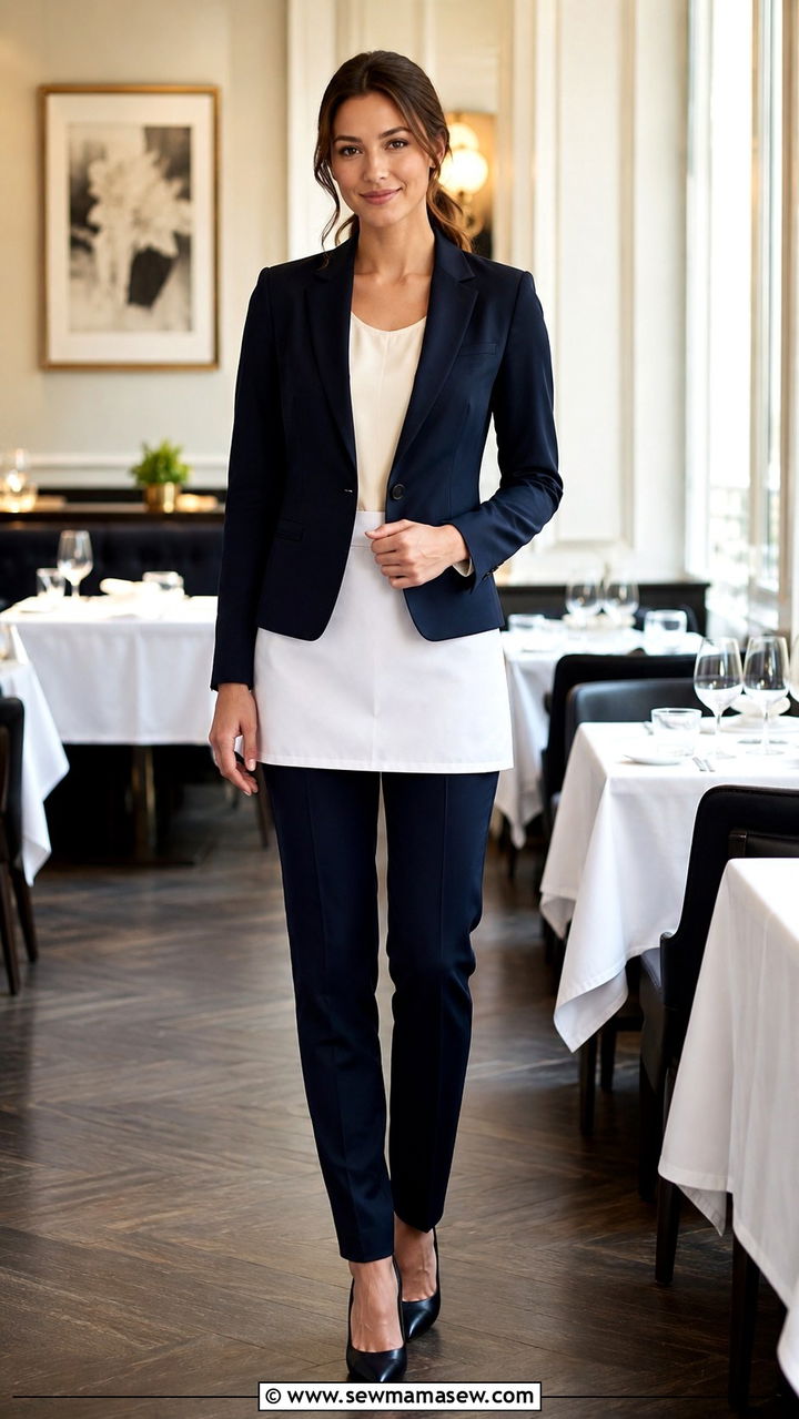 Navy Blazer Tailored Pants Fine Dining Waitress - 25 Waitress outfit ideas