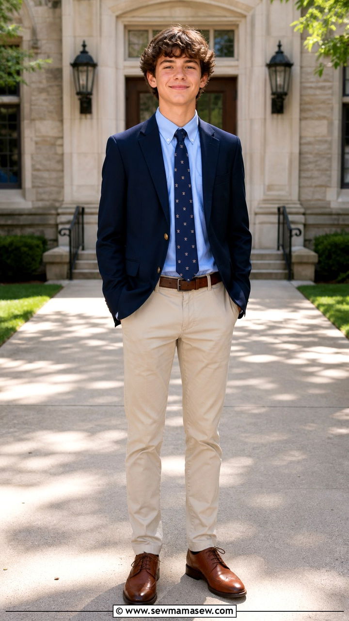 Navy Blazer With Dress Shirt And Chinos - 20 8th grade graduation outfit ideas