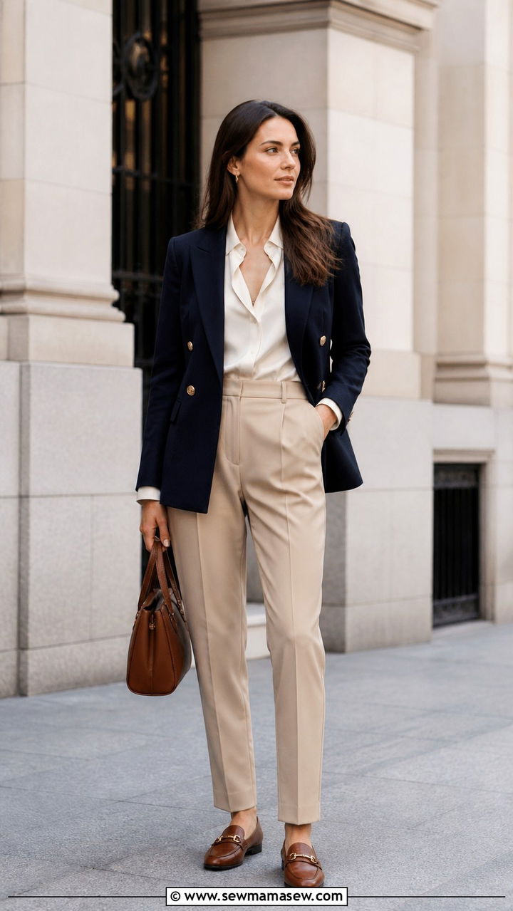 Navy Blazer With Tailored Trousers - 40 old money outfits for women