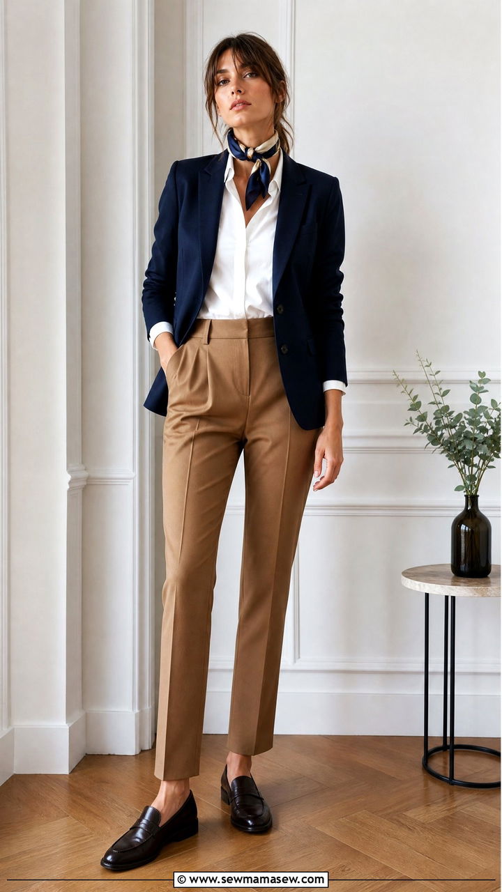 Navy Blazer With White Button Down Shirt - 30 French girl outfit ideas for work