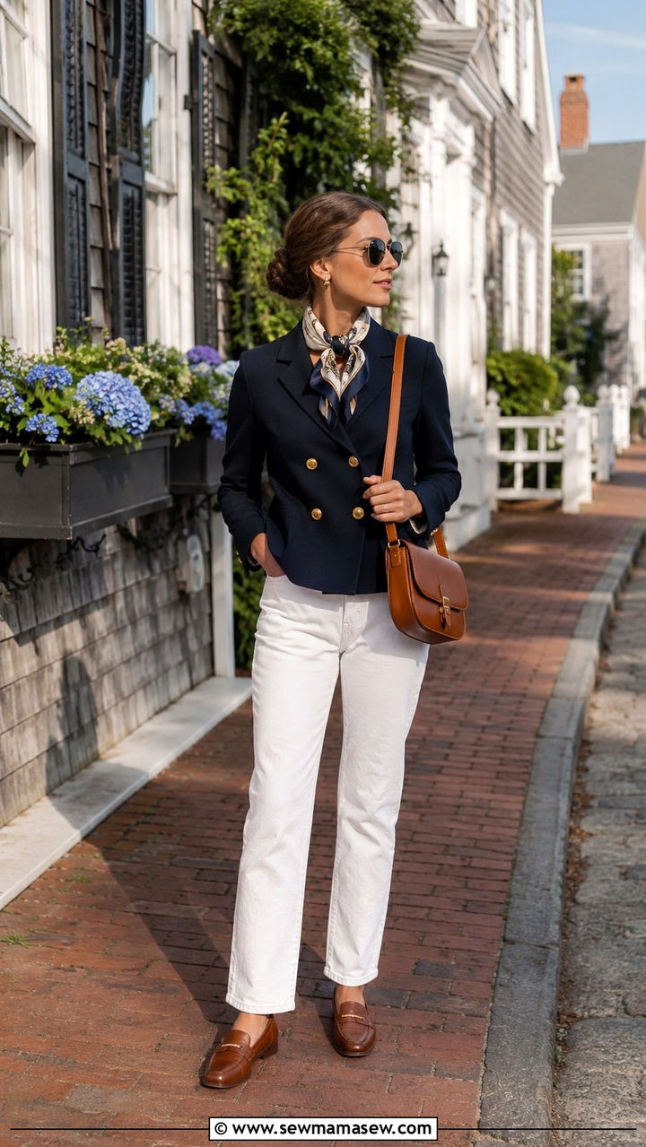 Navy Blazer With White Jeans And Penny Loafers - 30 Old money outfit ideas for Nantucket