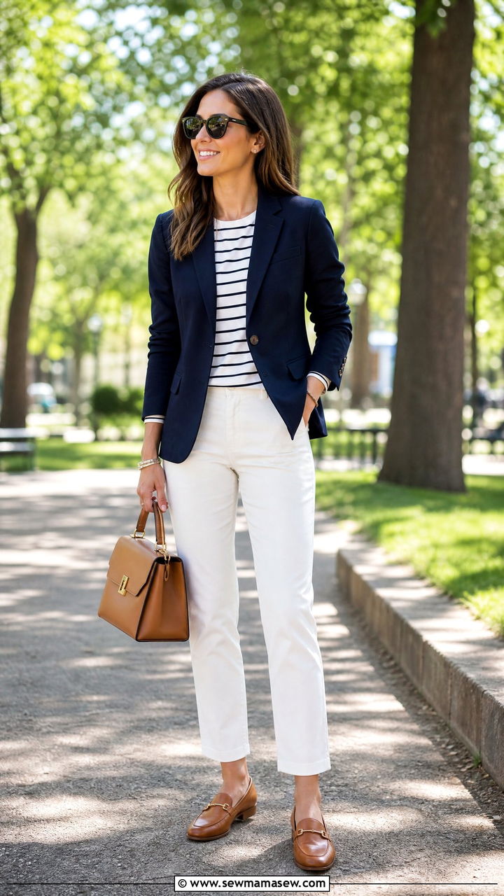 Navy Blazer With White Trousers Outfit - 30 Client meeting outfit ideas