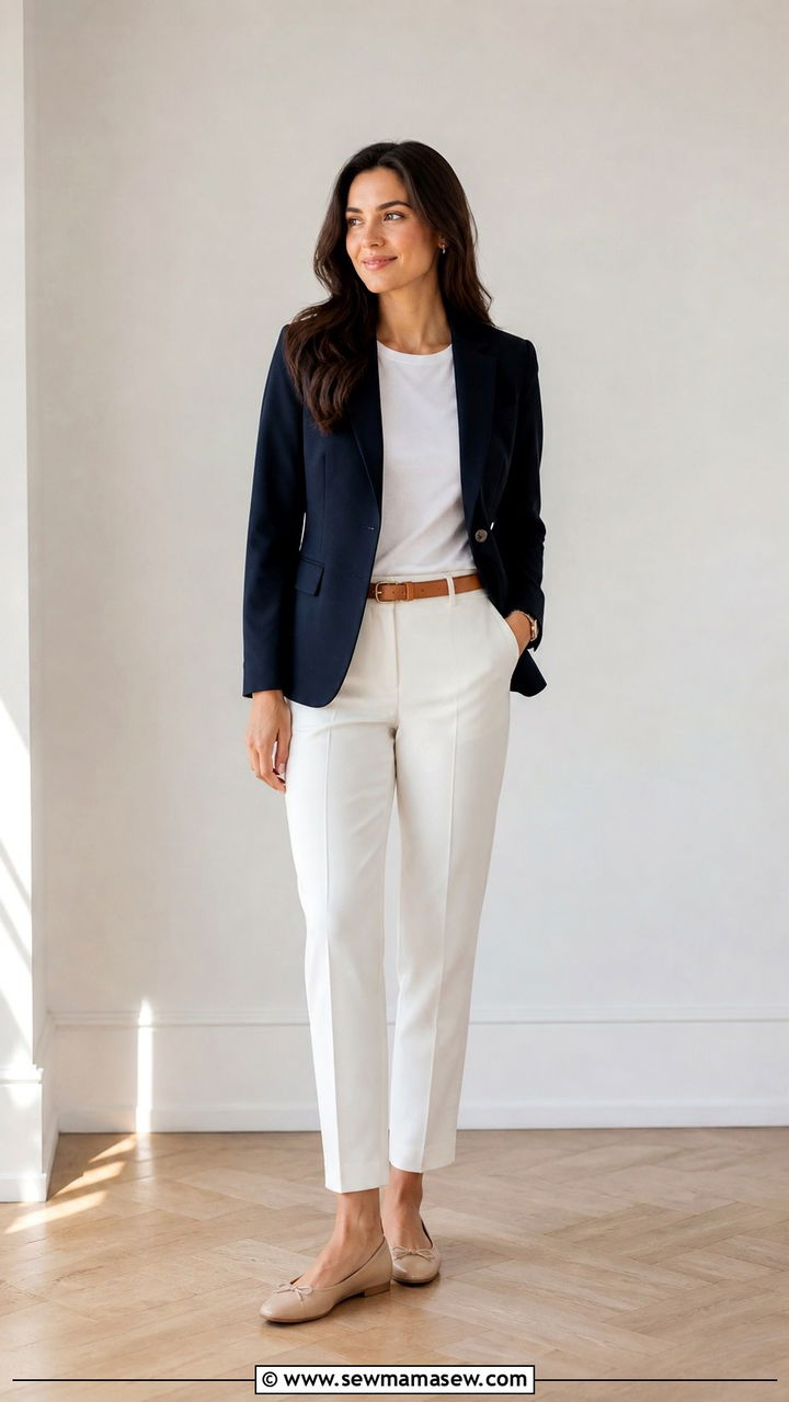 Navy Blazer With White Trousers - 40 French girl outfit ideas