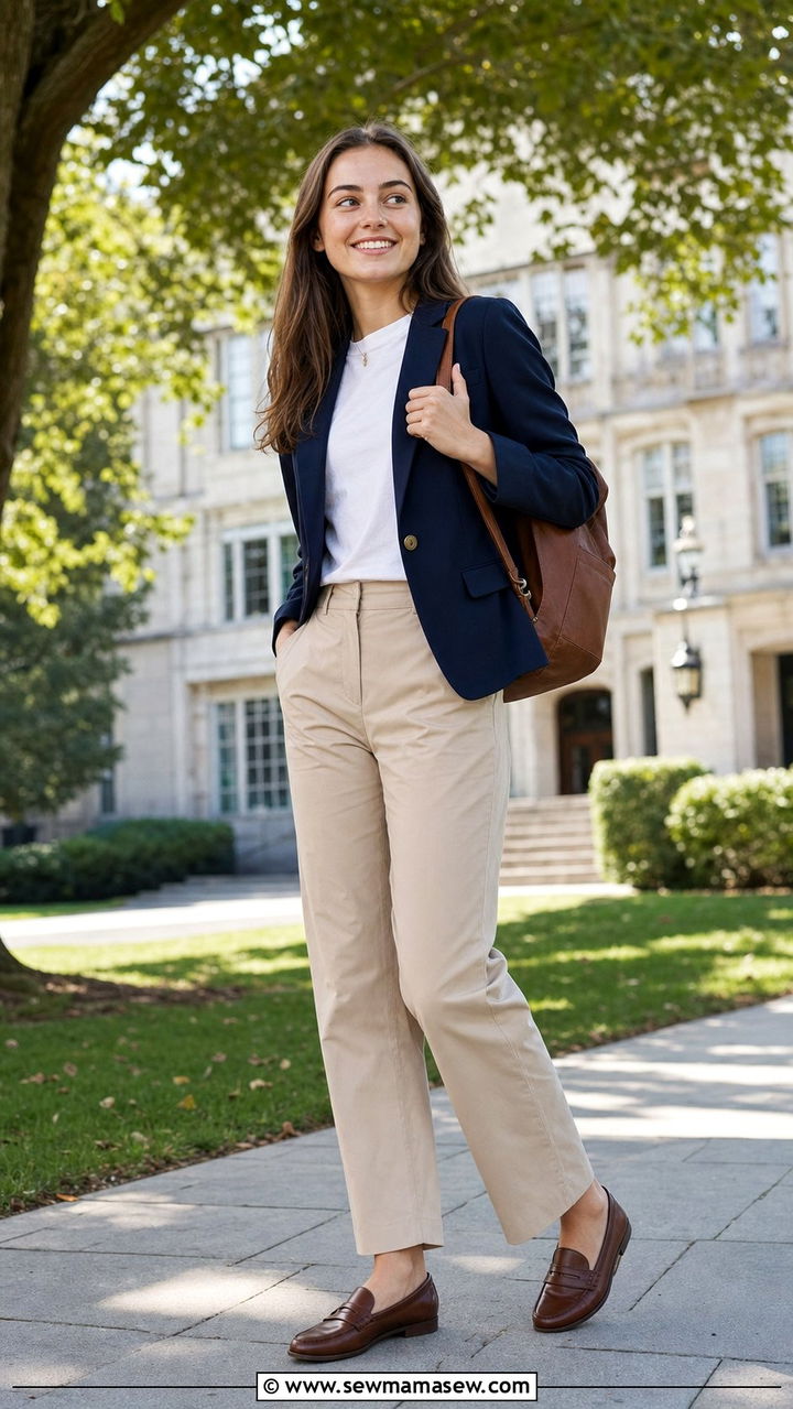 Navy Blazer and Khaki Chinos Outfit - 25 Clean girl outfit ideas for school