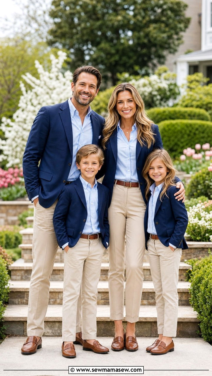 Navy Blazer and Khaki Family Photo Outfit - 25 family photo outfits inspo