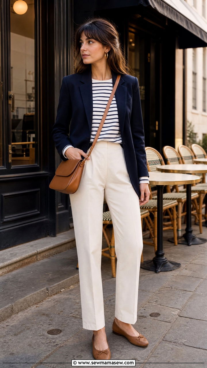 Navy Blazer and Striped Tee - 30 minimalist outfit ideas for women