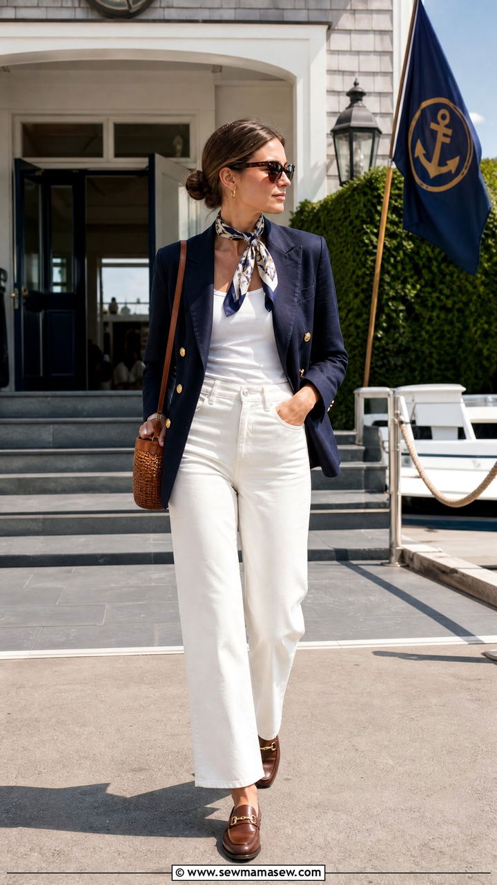Navy Blazer and White Jeans - 30 Old money outfit ideas for yacht club