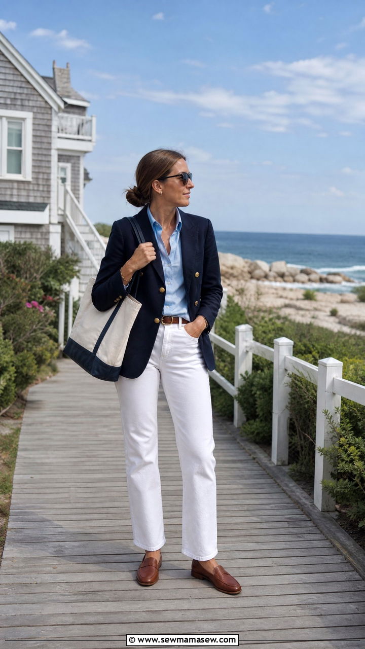 Navy Blazer and White Jeans Cape Cod Outfit - 25 Old money outfit ideas for Cape Cod