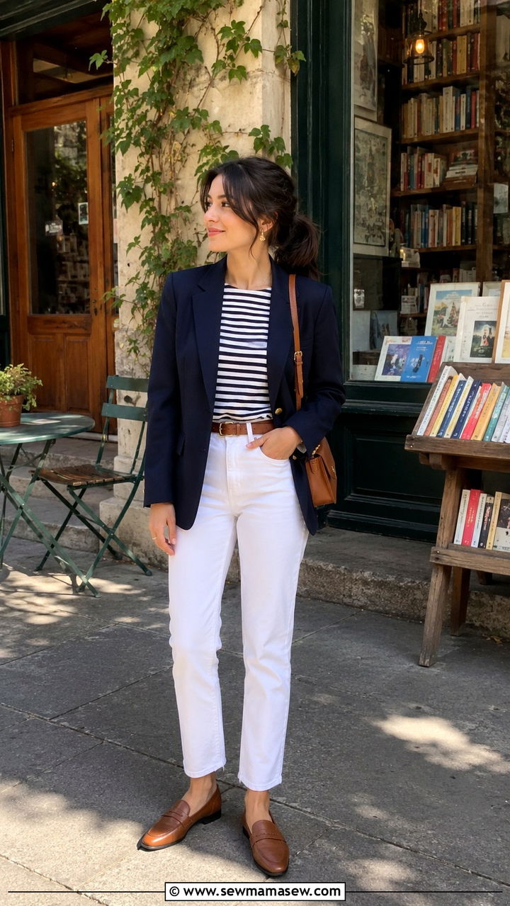 Navy Blazer and White Jeans Petite Paris Outfit - 25 Petite outfit ideas for Paris