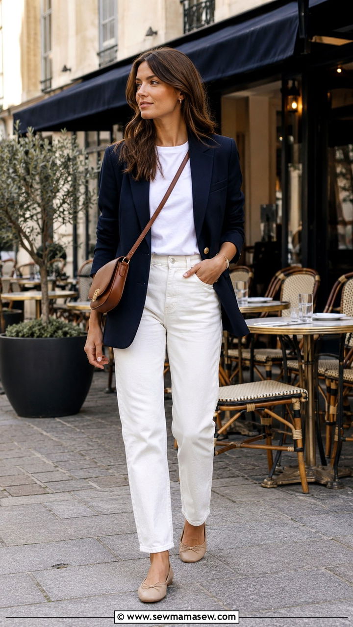 Navy Blazer and White Jeans - 25 Old money outfit ideas budget
