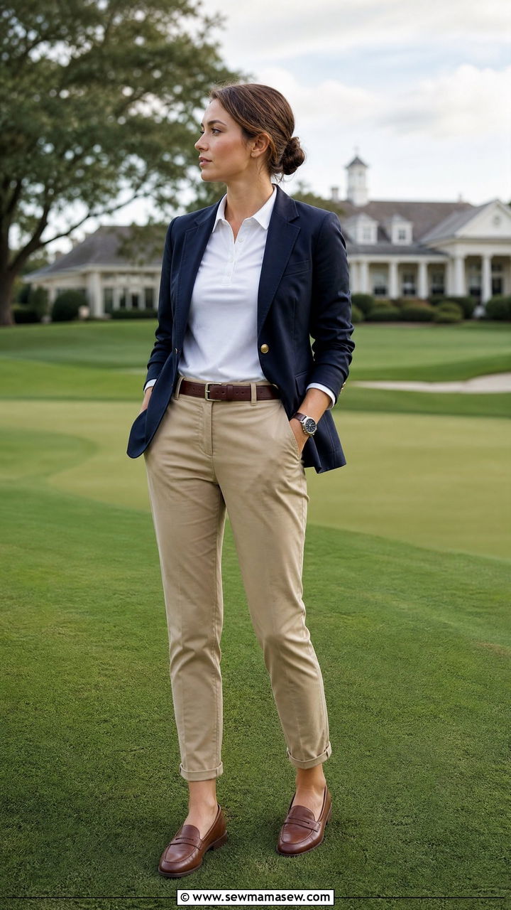 Navy Blazer with White Polo and Khaki Chinos - 30 old money outfits inspo
