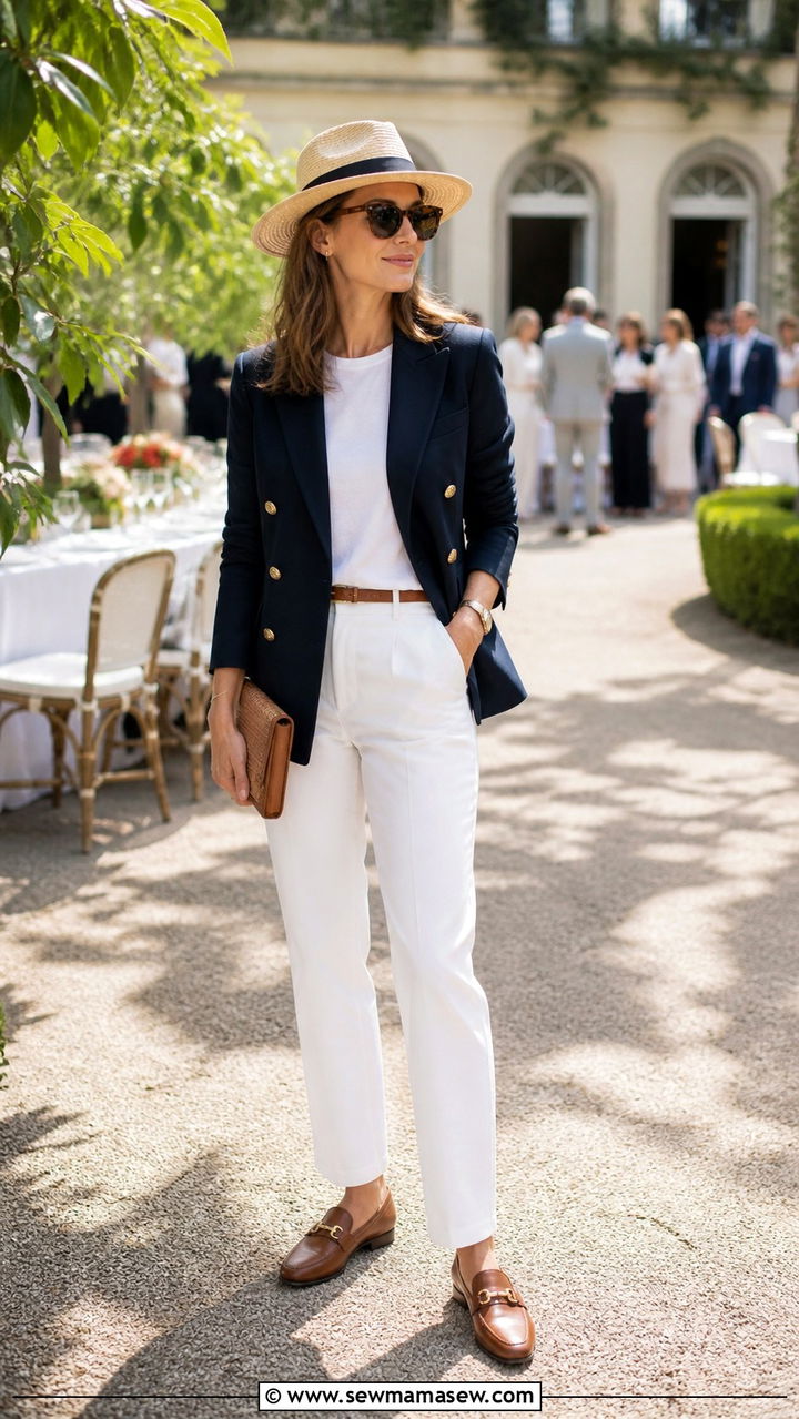 Navy Blazer with White Trousers - 20 Old money outfit ideas tennis