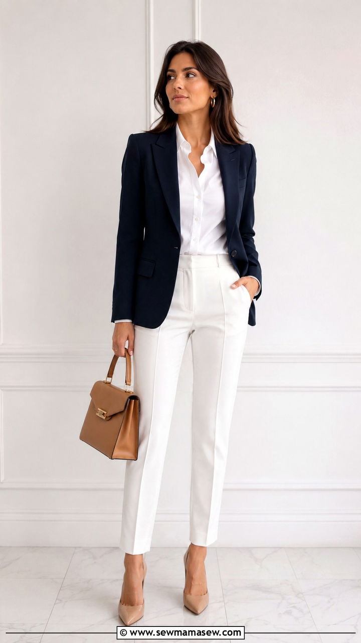 Navy Blazer with White Trousers Outfit - 25 Rich aunt outfit ideas