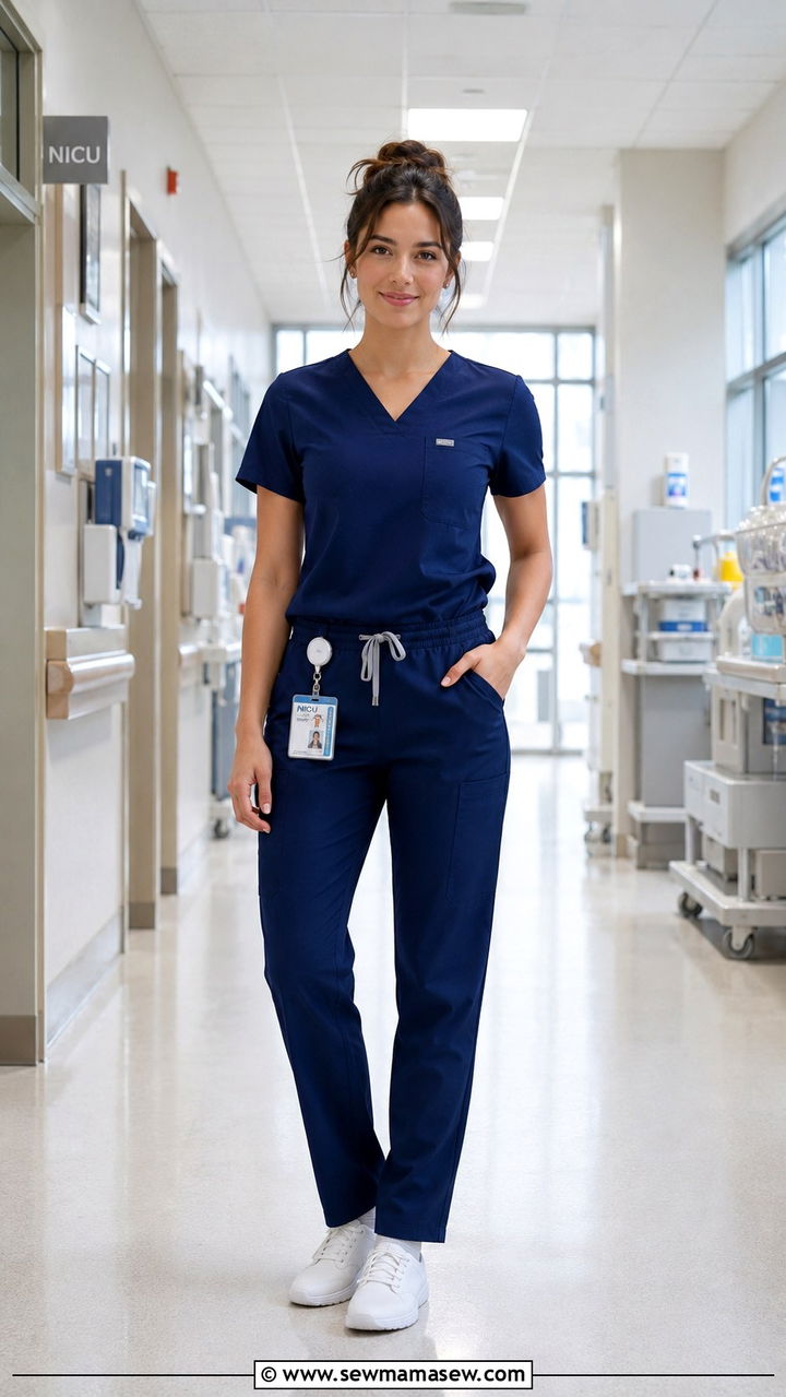 Navy Blue Classic Scrub Set With White Sneakers - 20 Nicu nurse outfit ideas