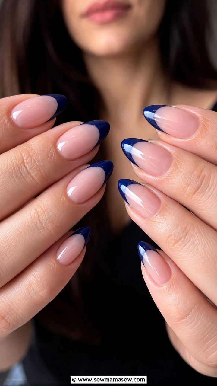 Navy Blue French Tip Gel Nails - 50 gel polish