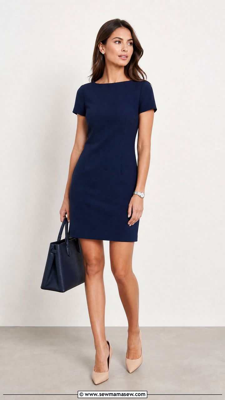 Navy Blue Shift Dress - 35 Minimalist outfit ideas for work