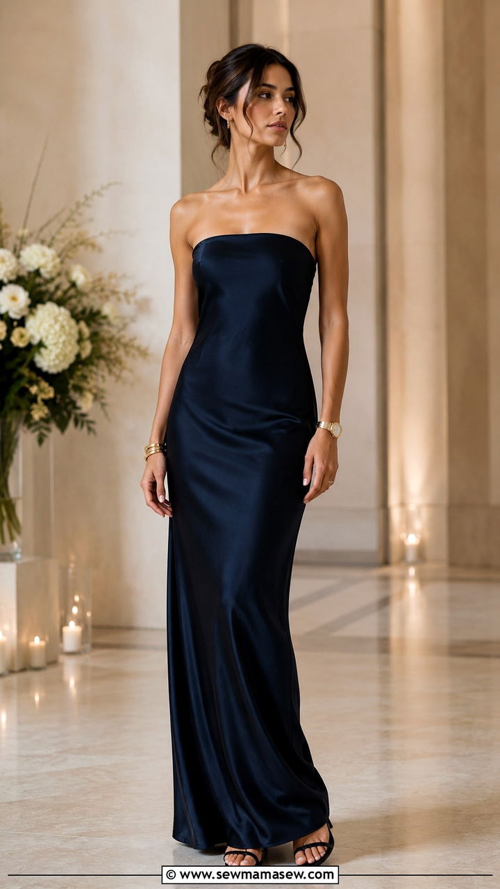 Navy Blue Strapless Silk Evening Gown - 20 Old money outfit ideas Meghan Markle