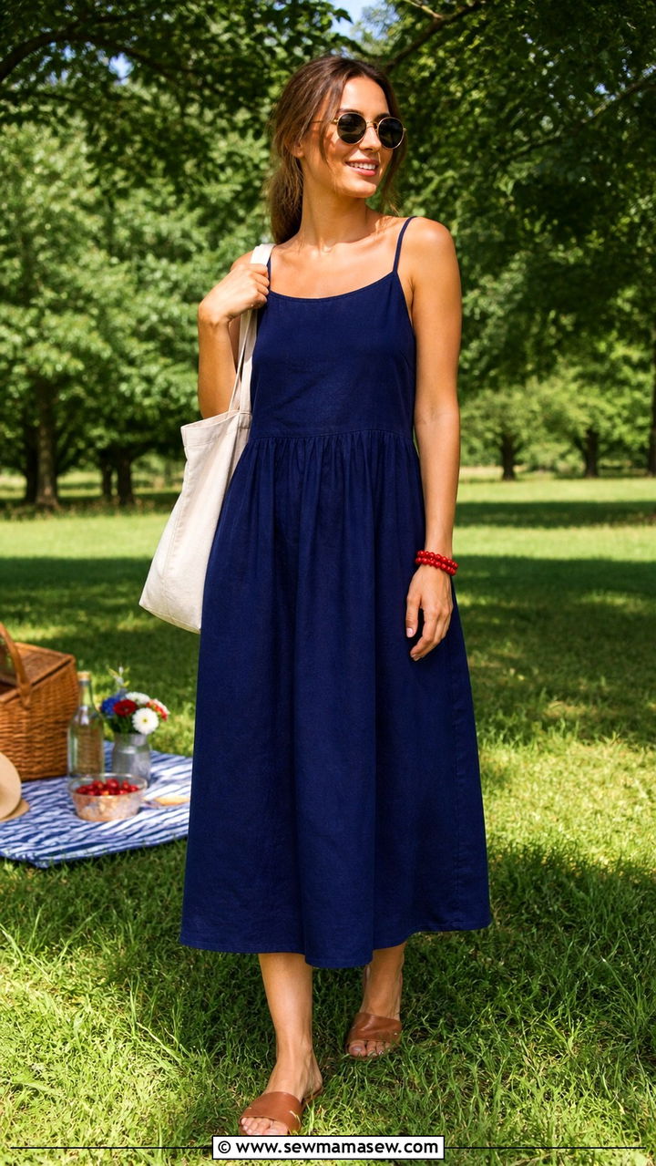 Navy Blue Sundress with Sandals - 40 Memorial Day outfit ideas