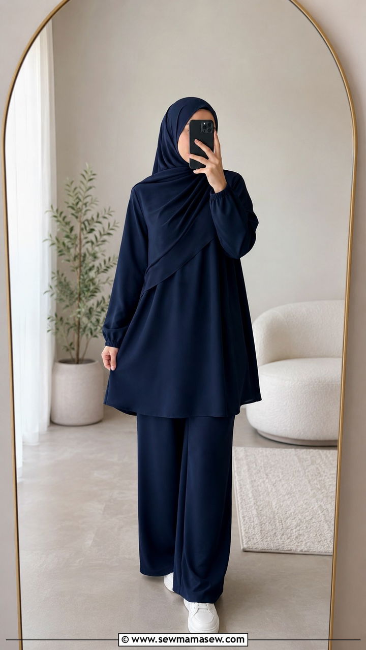Navy Blue Two Piece Hajj Outfit - 20 Modest outfit ideas for Hajj