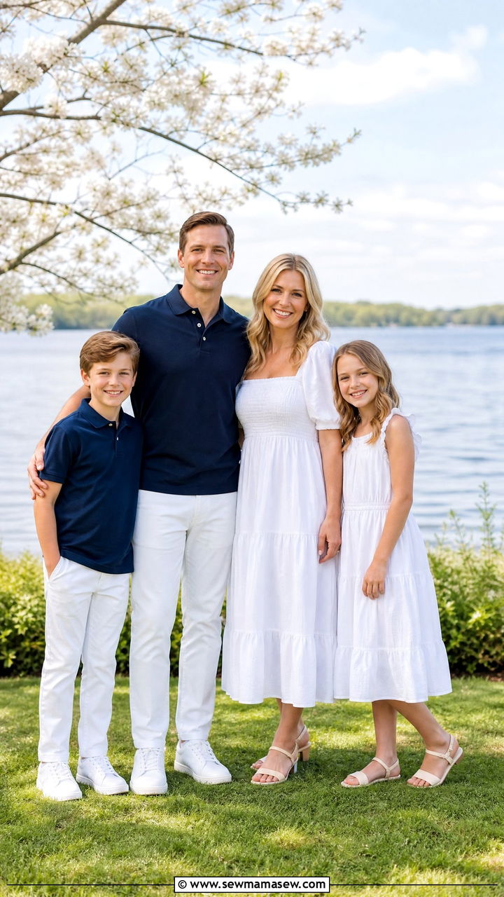 Navy Blue and White Classic Family Coordination - 25 Family spring photo outfit ideas