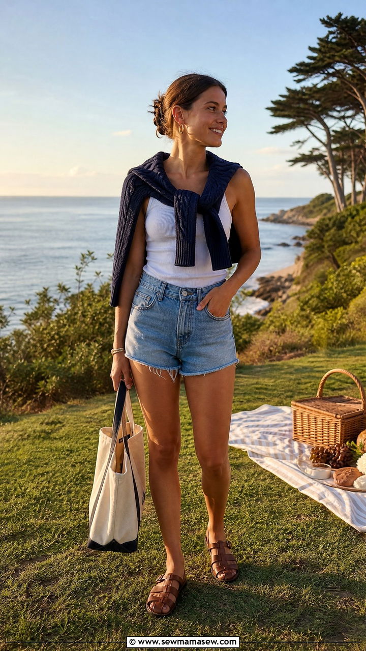 Navy Cable Knit Sweater Over Shoulders Outfit - 20 Coastal granddaughter outfit ideas summer