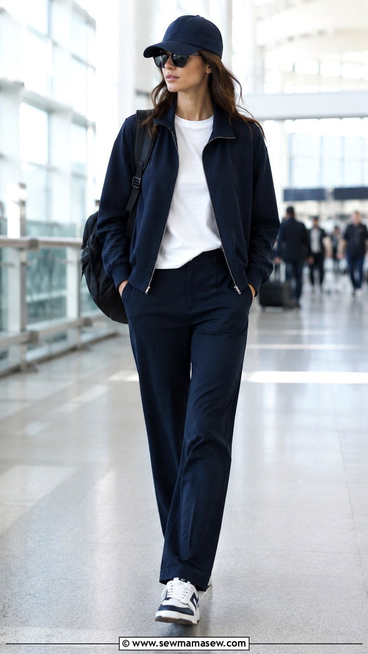 Navy Cap and Monochrome Navy Active Set - 30 model off duty outfits for women