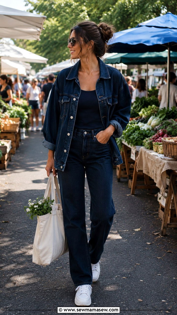 Navy Denim Jacket and Dark Wash Jeans - 30 Monochromatic navy outfits