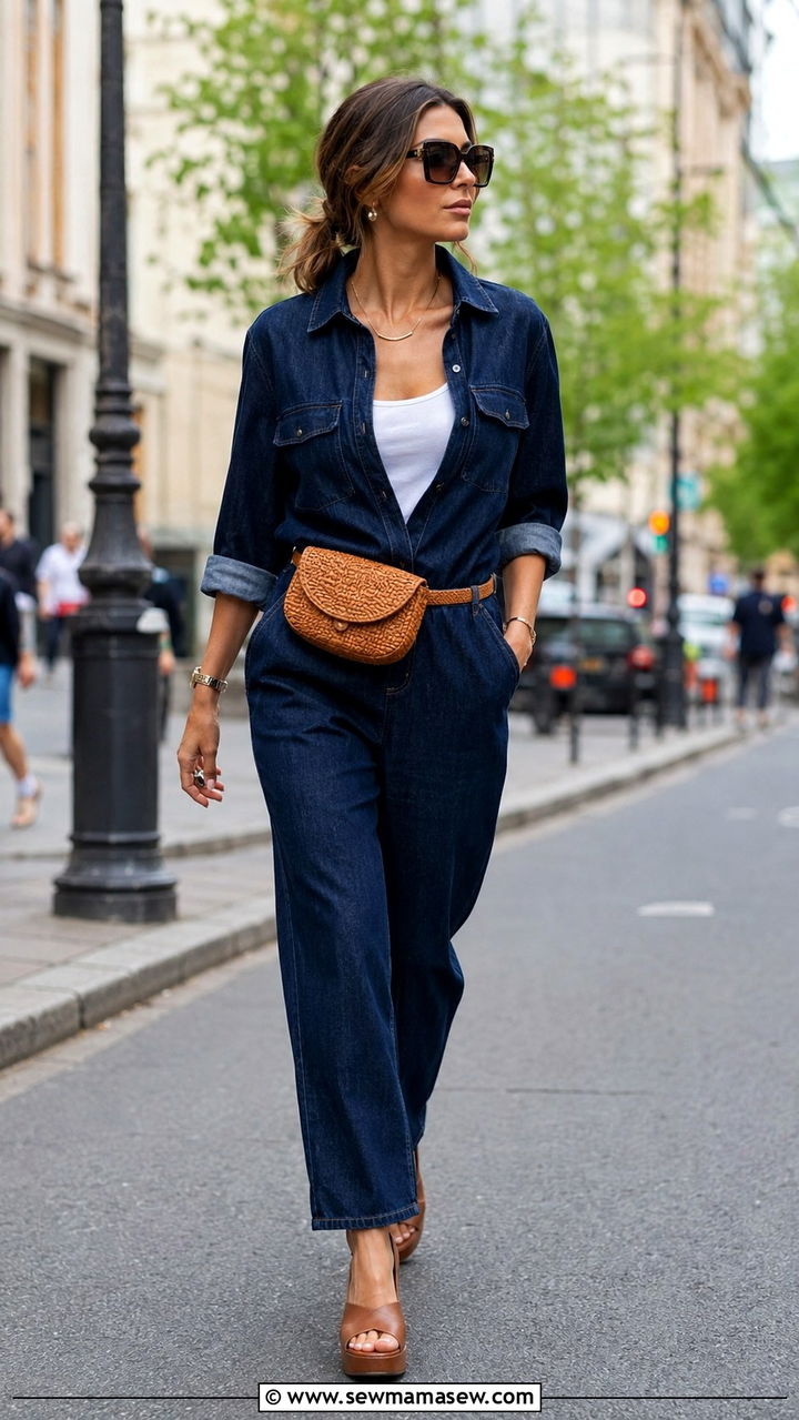 Navy Denim Jumpsuit Minimalist Outfit 2026 - 30 Minimalist outfit ideas 2026