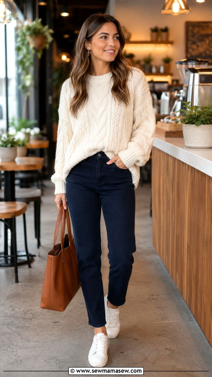 Navy Jeans With White Sweater Outfit - 30 Navy and white outfit ideas