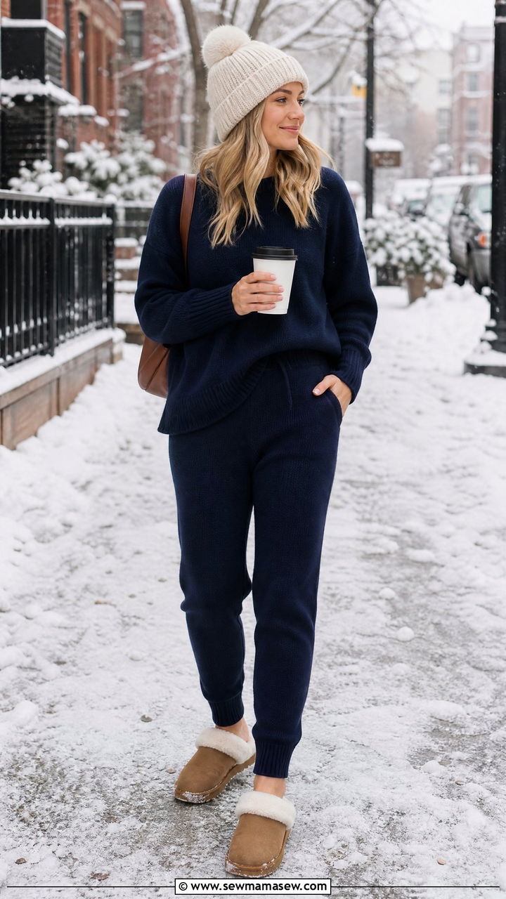 Navy Knit Sweater and Pants Set Outfit - 35 matching set outfits inspo