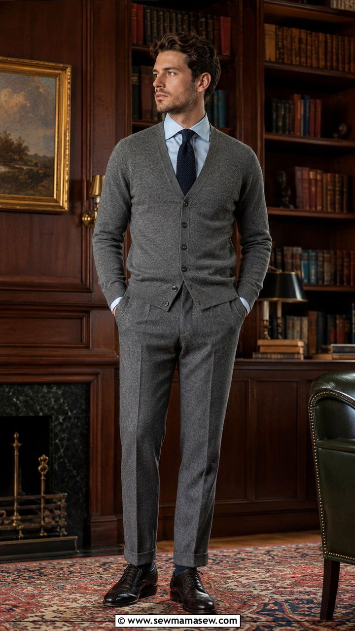 Navy Knit Tie and Cardigan - 20 Quiet luxury outfit ideas Succession Kendall